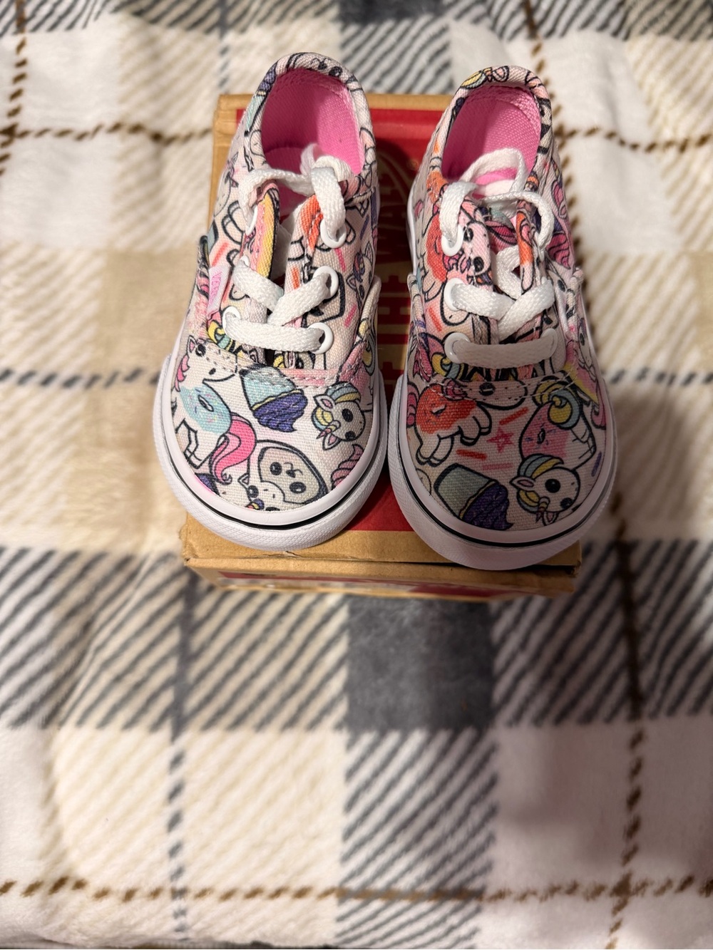 Kids Unicorn Print Canvas Lace-Up Vans - Pink